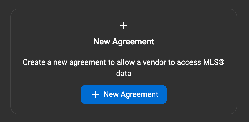 New Agreement card on the syndication dashboard